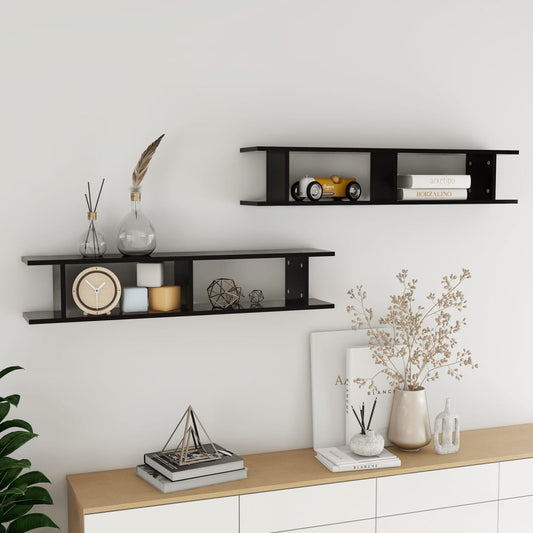Wandschappen 2 st 105x18x20 cm bewerkt hout zwart is nu te koop bij PeponiXL, paradijselijk wonen!