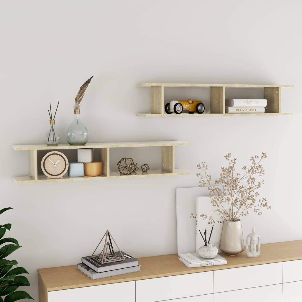 Wandschappen 2 st 105x18x20 cm bewerkt hout sonoma eikenkleurig is nu te koop bij PeponiXL, paradijselijk wonen!