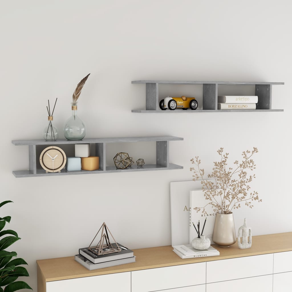 Wandschappen 2 st 105x18x20 cm bewerkt hout betongrijs is nu te koop bij PeponiXL, paradijselijk wonen!
