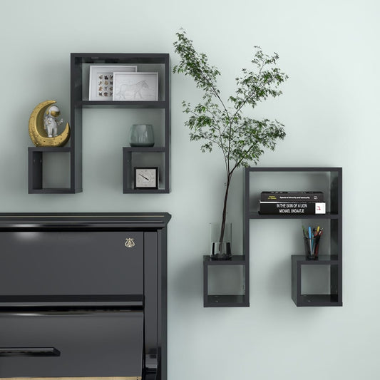 Wandschappen 2 st 50x15x50 cm bewerkt hout grijs is nu te koop bij PeponiXL, paradijselijk wonen!