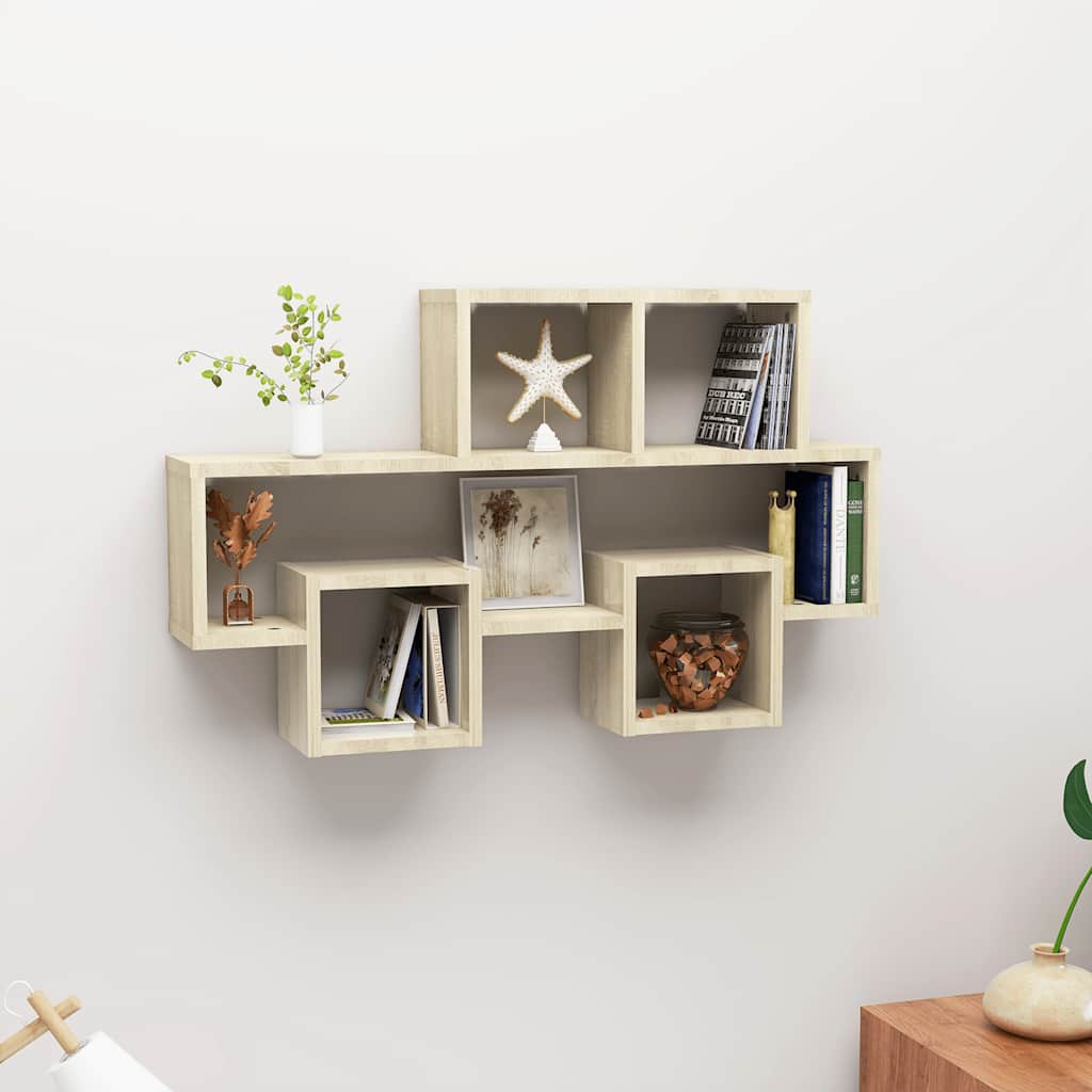 Wandschap auto-vormig 82x15x51 cm bewerkt hout sonoma eiken is nu te koop bij PeponiXL, paradijselijk wonen!