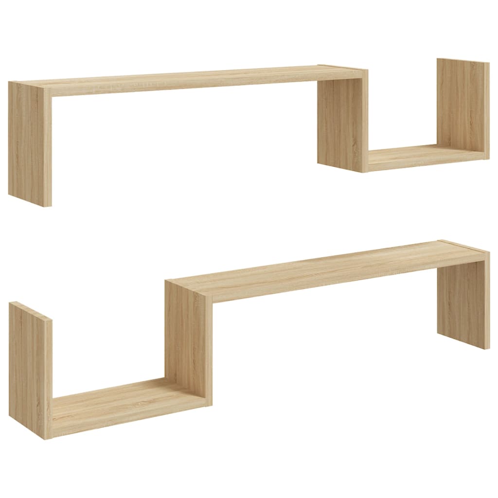 Wandschappen 2 st 100x15x20 cm bewerkt hout sonoma eikenkleurig is nu te koop bij PeponiXL, paradijselijk wonen!