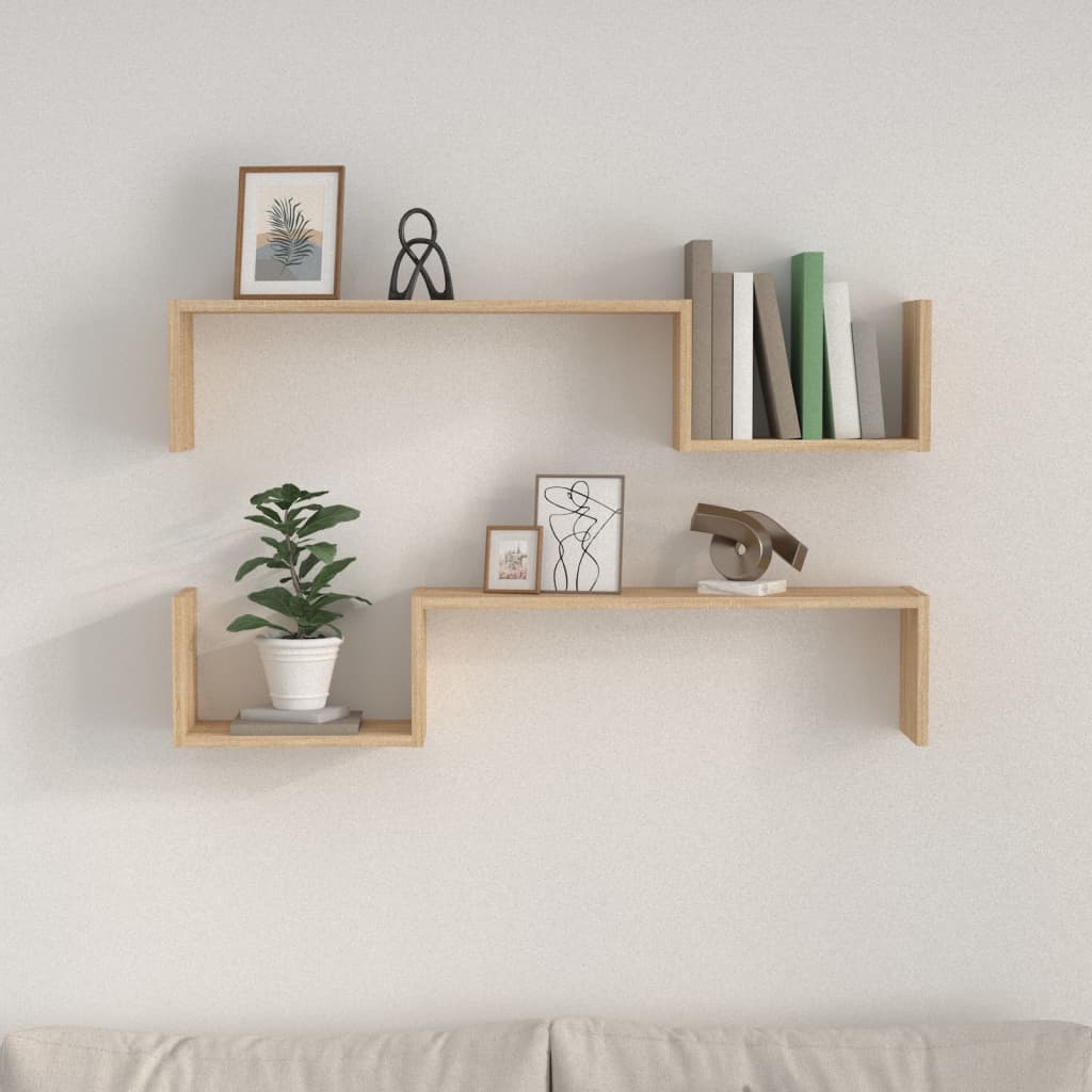 Wandschappen 2 st 100x15x20 cm bewerkt hout sonoma eikenkleurig is nu te koop bij PeponiXL, paradijselijk wonen!