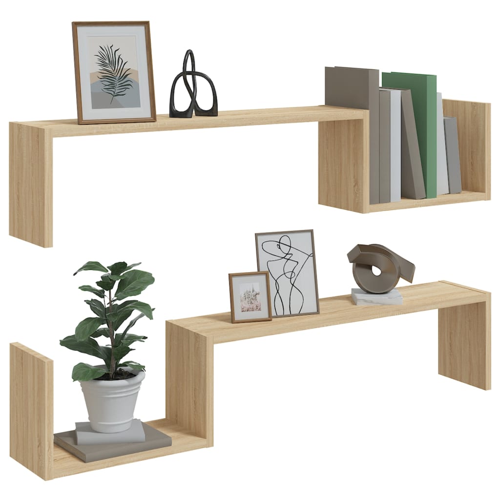 Wandschappen 2 st 100x15x20 cm bewerkt hout sonoma eikenkleurig is nu te koop bij PeponiXL, paradijselijk wonen!