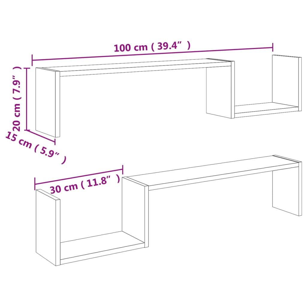 Wandschappen 2 st 100x15x20 cm bewerkt hout sonoma eikenkleurig is nu te koop bij PeponiXL, paradijselijk wonen!