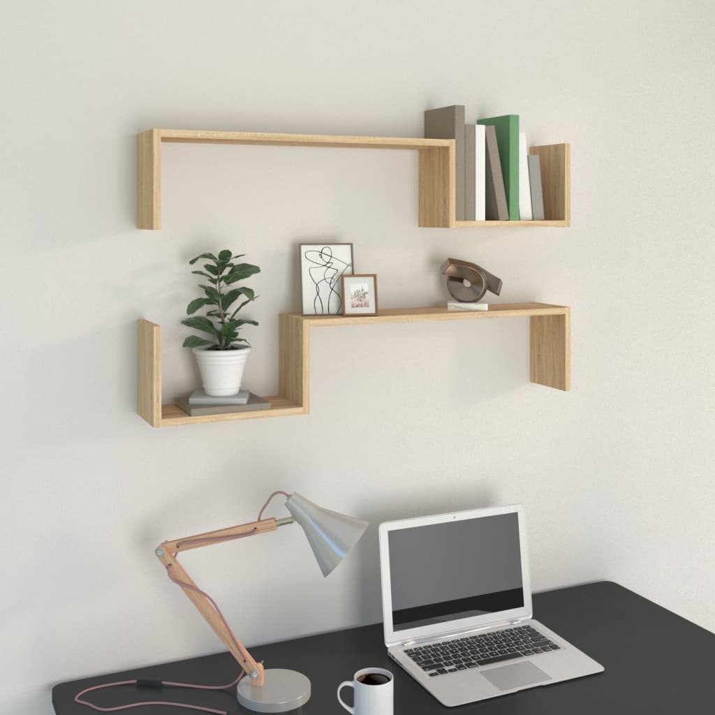 Wandschappen 2 st 100x15x20 cm bewerkt hout sonoma eikenkleurig is nu te koop bij PeponiXL, paradijselijk wonen!