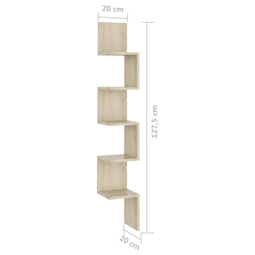 Hoekwandschap 20x20x127,5 cm bewerkt hout sonoma eikenkleurig is nu te koop bij PeponiXL, paradijselijk wonen!