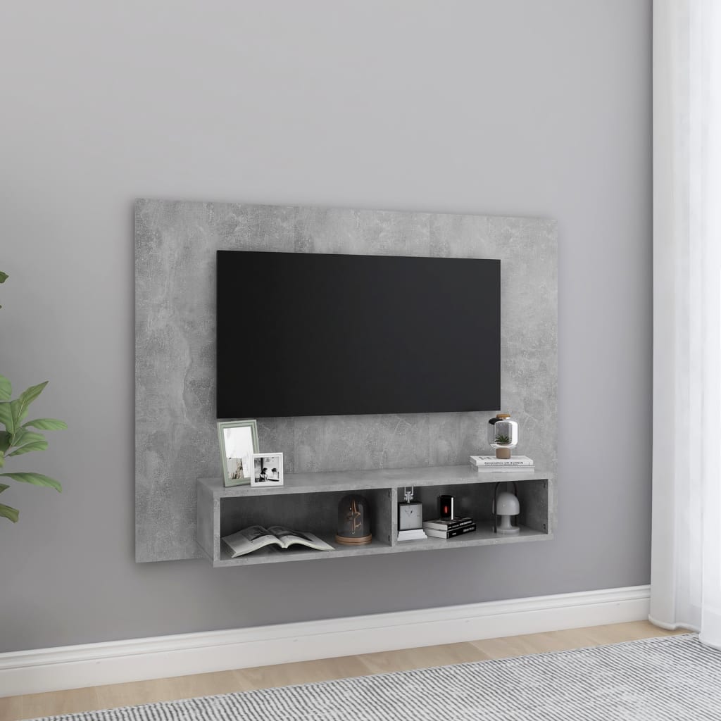 Tv-wandmeubel 120x23,5x90 cm bewerkt hout betongrijs is nu te koop bij PeponiXL, paradijselijk wonen!