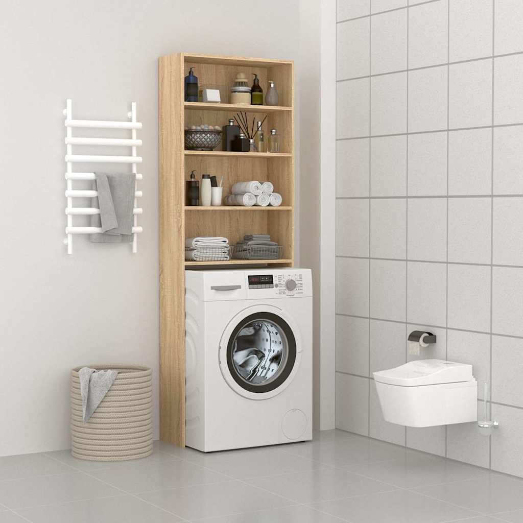 Wasmachinekast 64x24x190 cm wit en sonoma eikenkleurig is nu te koop bij PeponiXL, paradijselijk wonen!