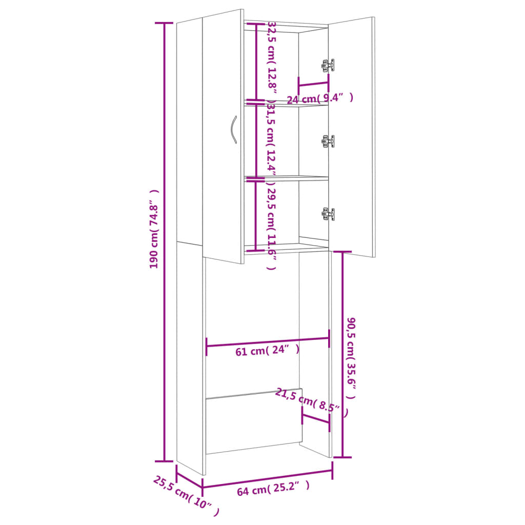 Wasmachinekast 64x25,5x190 cm sonoma eikenkleurig is nu te koop bij PeponiXL, paradijselijk wonen!