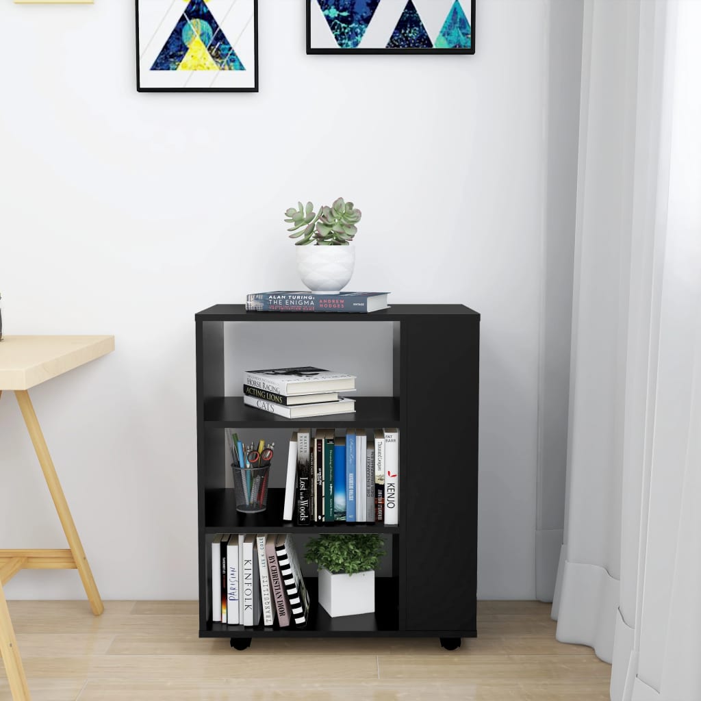 Rolkast 60x35x75 cm bewerkt hout zwart is nu te koop bij PeponiXL, paradijselijk wonen!