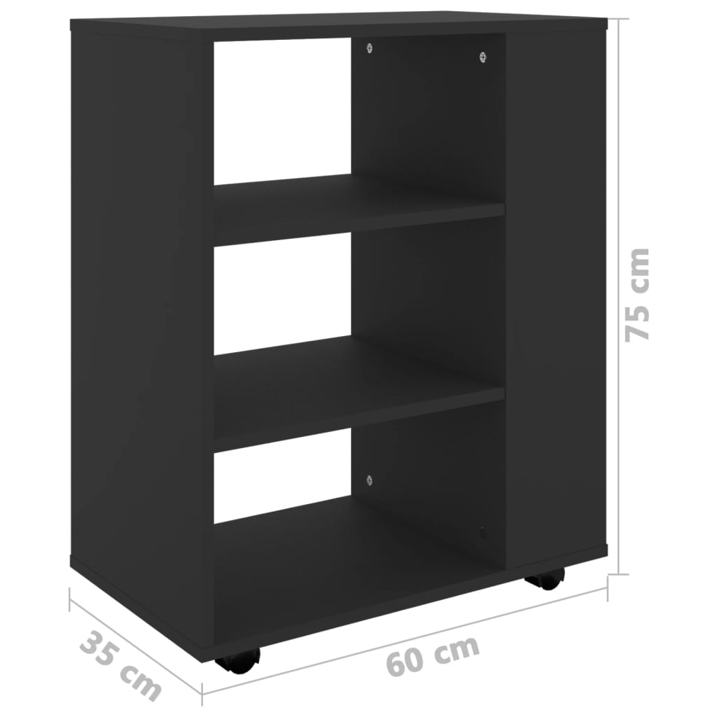 Rolkast 60x35x75 cm bewerkt hout zwart is nu te koop bij PeponiXL, paradijselijk wonen!