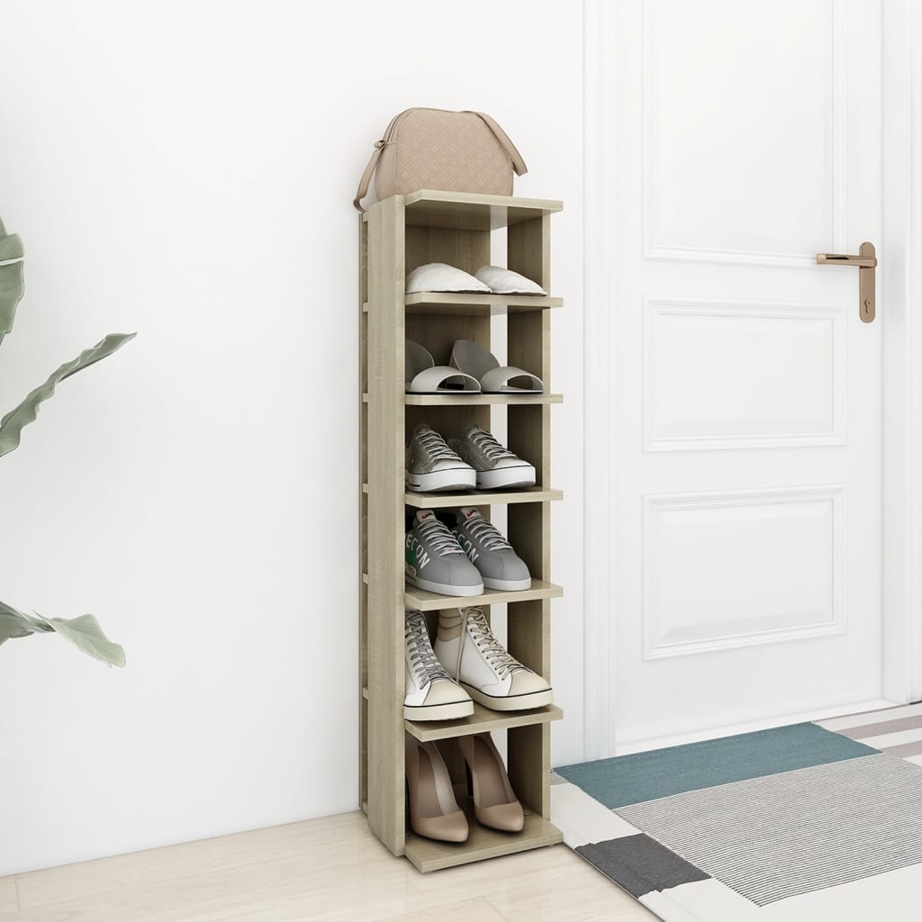 Schoenenkast 27,5x27x102 cm bewerkt hout sonoma eikenkleurig is nu te koop bij PeponiXL, paradijselijk wonen!