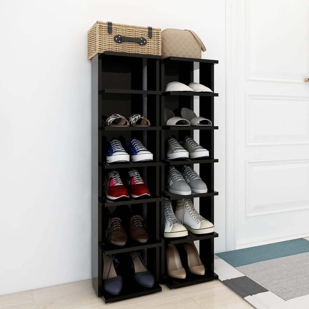 Schoenenkasten 2 st 27,5x27x102 cm hoogglans zwart is nu te koop bij PeponiXL, paradijselijk wonen!