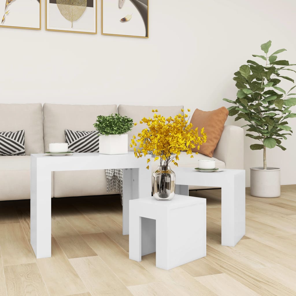 3-delige Tafeltjesset bewerkt hout wit is nu te koop bij PeponiXL, paradijselijk wonen!