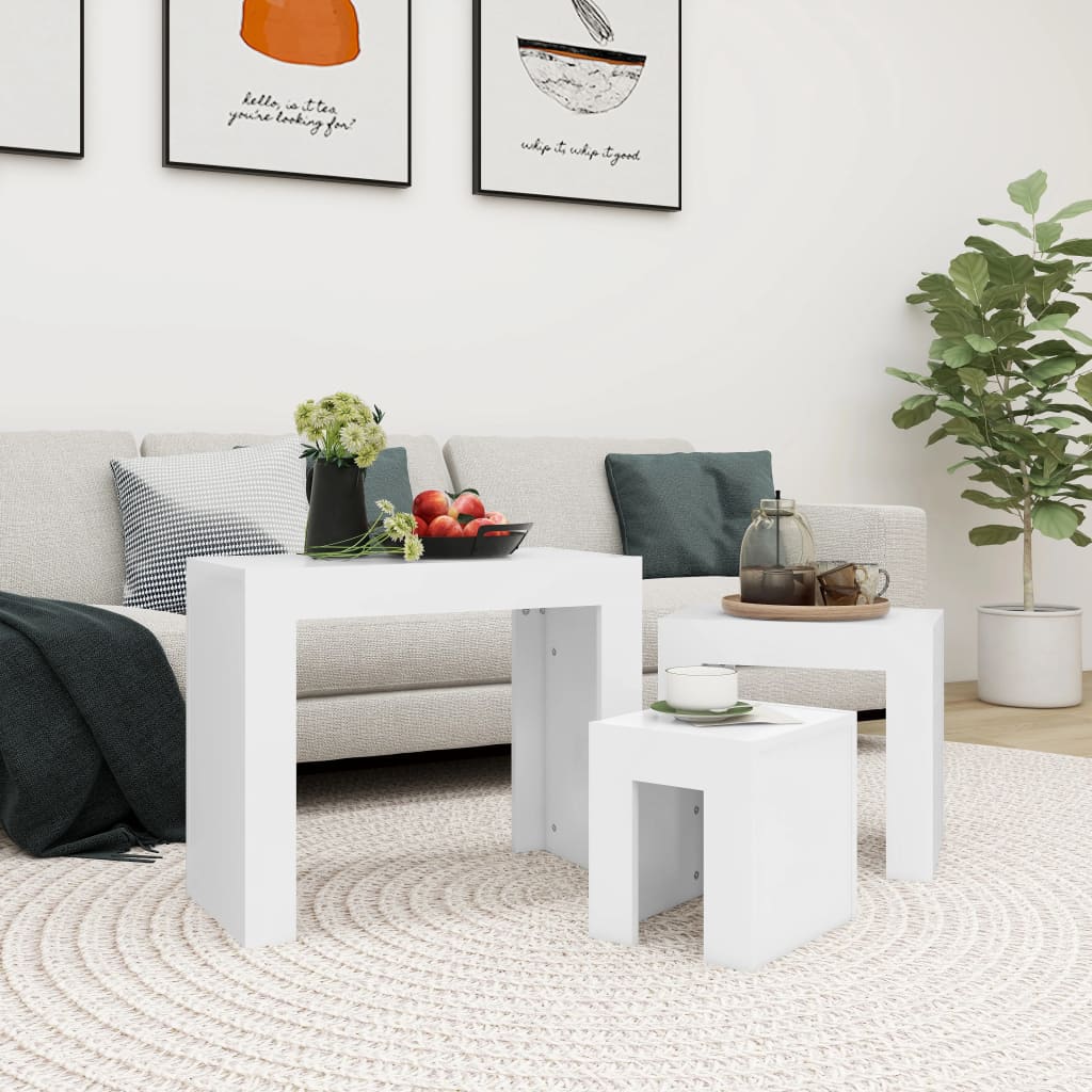3-delige Tafeltjesset bewerkt hout wit is nu te koop bij PeponiXL, paradijselijk wonen!