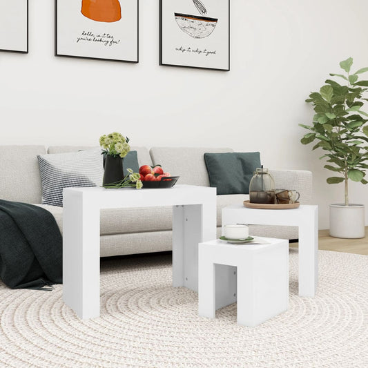 3-delige Tafeltjesset bewerkt hout wit is nu te koop bij PeponiXL, paradijselijk wonen!
