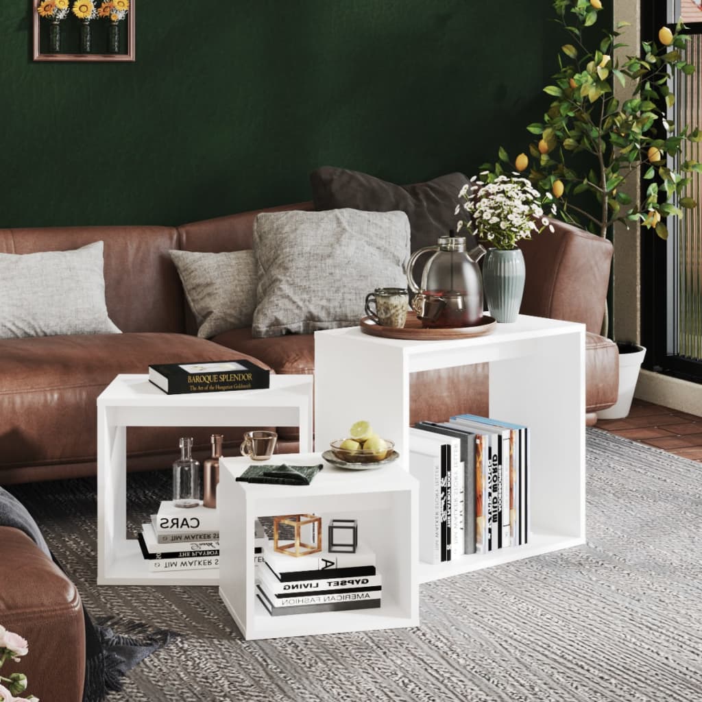 3-delige Tafeltjesset bewerkt hout wit is nu te koop bij PeponiXL, paradijselijk wonen!