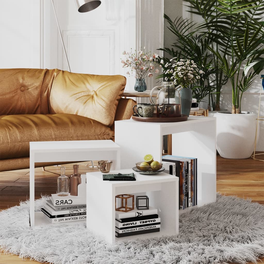 3-delige Tafeltjesset bewerkt hout wit is nu te koop bij PeponiXL, paradijselijk wonen!