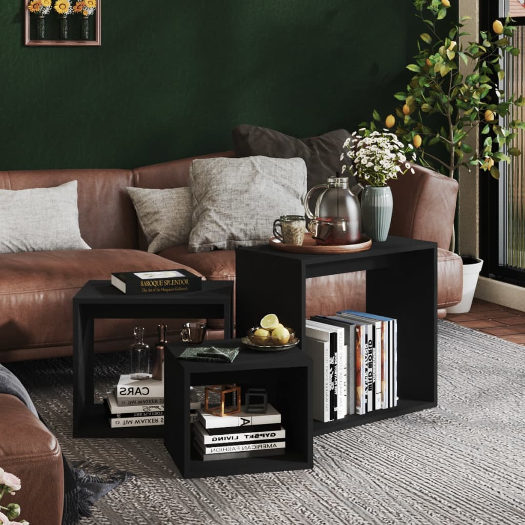 3-delige Tafeltjesset spaanplaat zwart is nu te koop bij PeponiXL, paradijselijk wonen!