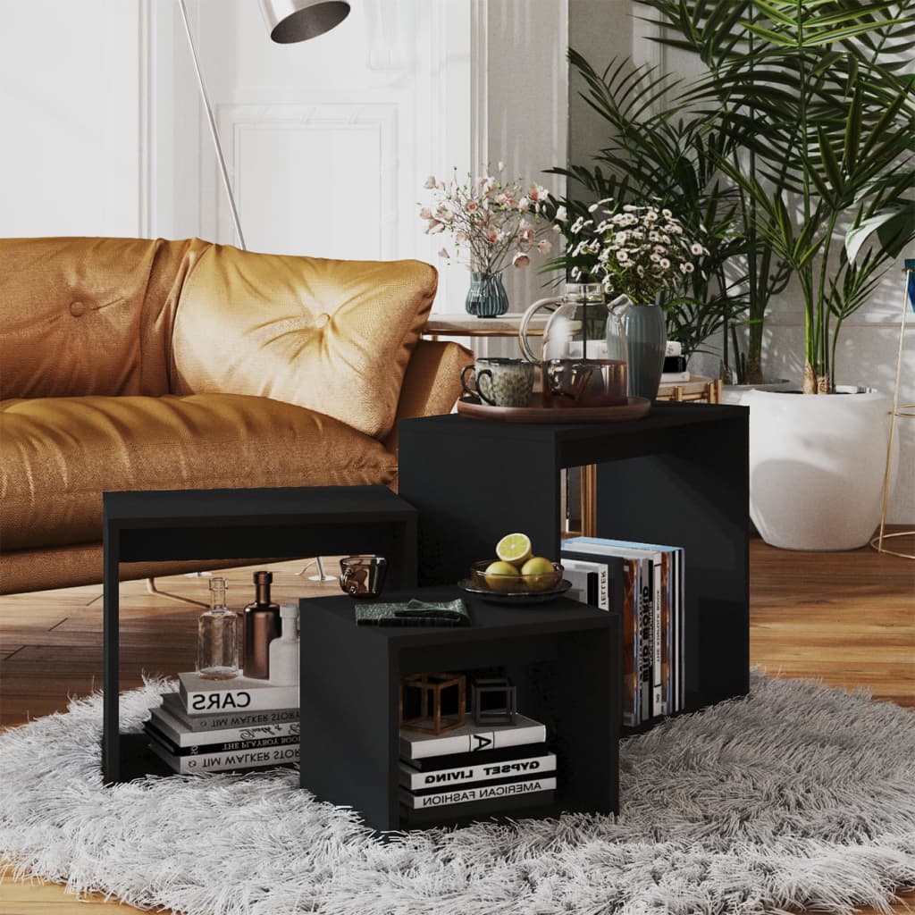 3-delige Tafeltjesset spaanplaat zwart is nu te koop bij PeponiXL, paradijselijk wonen!