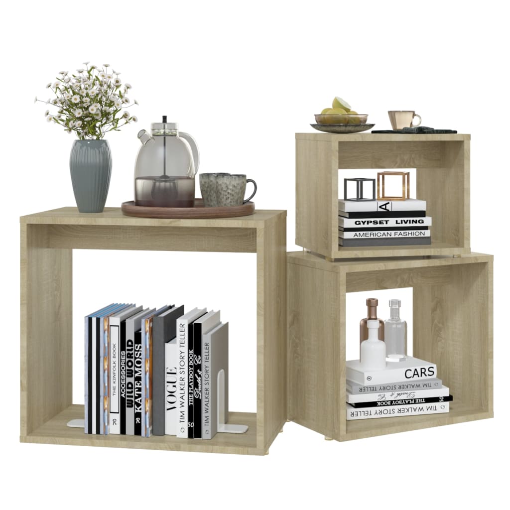 3-delige Tafeltjesset spaanplaat sonoma eikenkleurig is nu te koop bij PeponiXL, paradijselijk wonen!