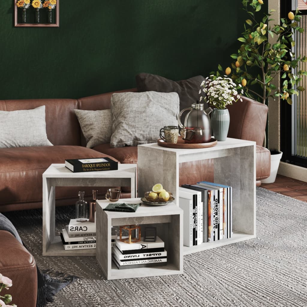 3-delige Tafeltjesset spaanplaat betongrijs is nu te koop bij PeponiXL, paradijselijk wonen!