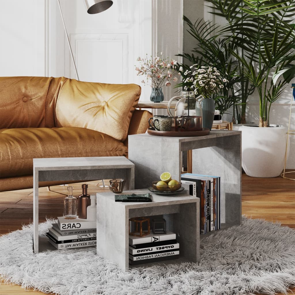 3-delige Tafeltjesset spaanplaat betongrijs is nu te koop bij PeponiXL, paradijselijk wonen!
