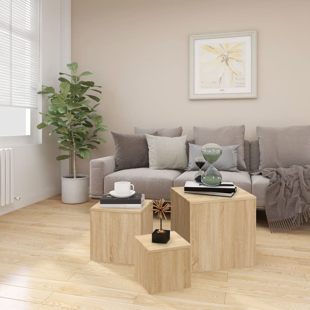 Bijzettafels 3 st spaanplaat sonoma eikenkleurig is nu te koop bij PeponiXL, paradijselijk wonen!