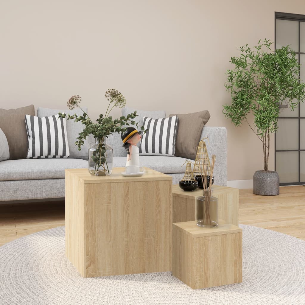 Bijzettafels 3 st spaanplaat sonoma eikenkleurig is nu te koop bij PeponiXL, paradijselijk wonen!