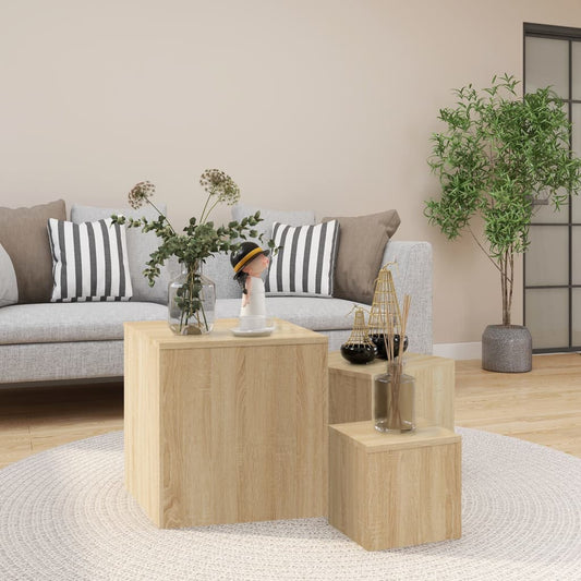 Bijzettafels 3 st spaanplaat sonoma eikenkleurig is nu te koop bij PeponiXL, paradijselijk wonen!