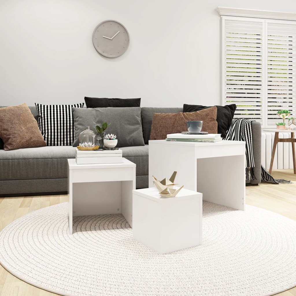 3-delige Tafeltjesset bewerkt hout wit is nu te koop bij PeponiXL, paradijselijk wonen!