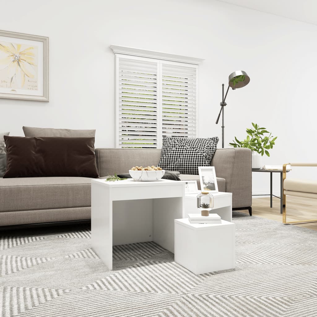 3-delige Tafeltjesset bewerkt hout wit is nu te koop bij PeponiXL, paradijselijk wonen!