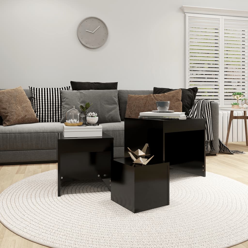 3-delige Tafeltjesset bewerkt hout zwart is nu te koop bij PeponiXL, paradijselijk wonen!