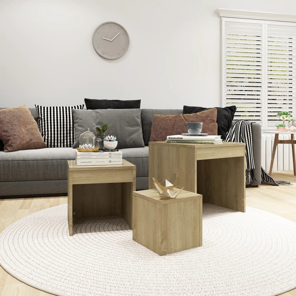 3-delige Tafeltjesset bewerkt hout sonoma eikenkleurig is nu te koop bij PeponiXL, paradijselijk wonen!