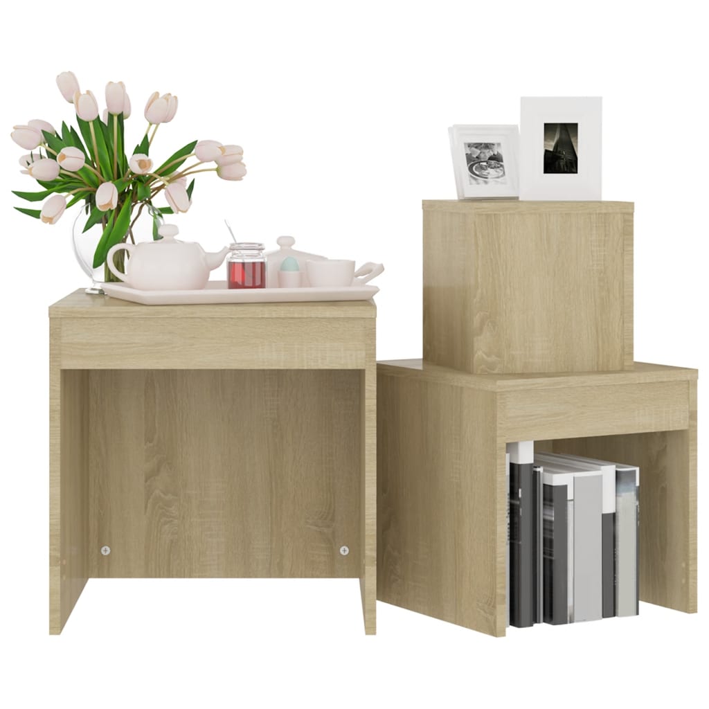 3-delige Tafeltjesset bewerkt hout sonoma eikenkleurig is nu te koop bij PeponiXL, paradijselijk wonen!