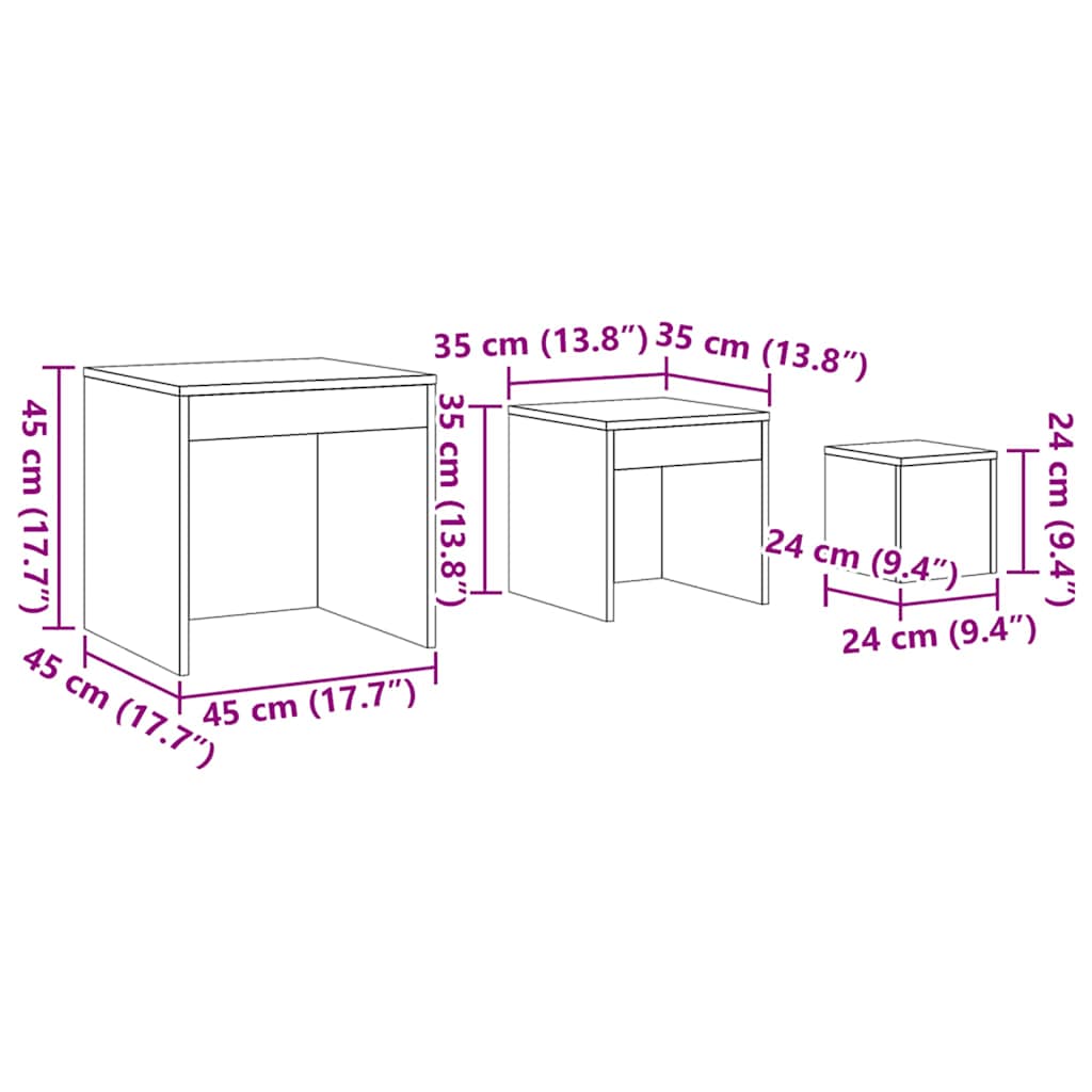 3-delige Tafeltjesset bewerkt hout sonoma eikenkleurig is nu te koop bij PeponiXL, paradijselijk wonen!