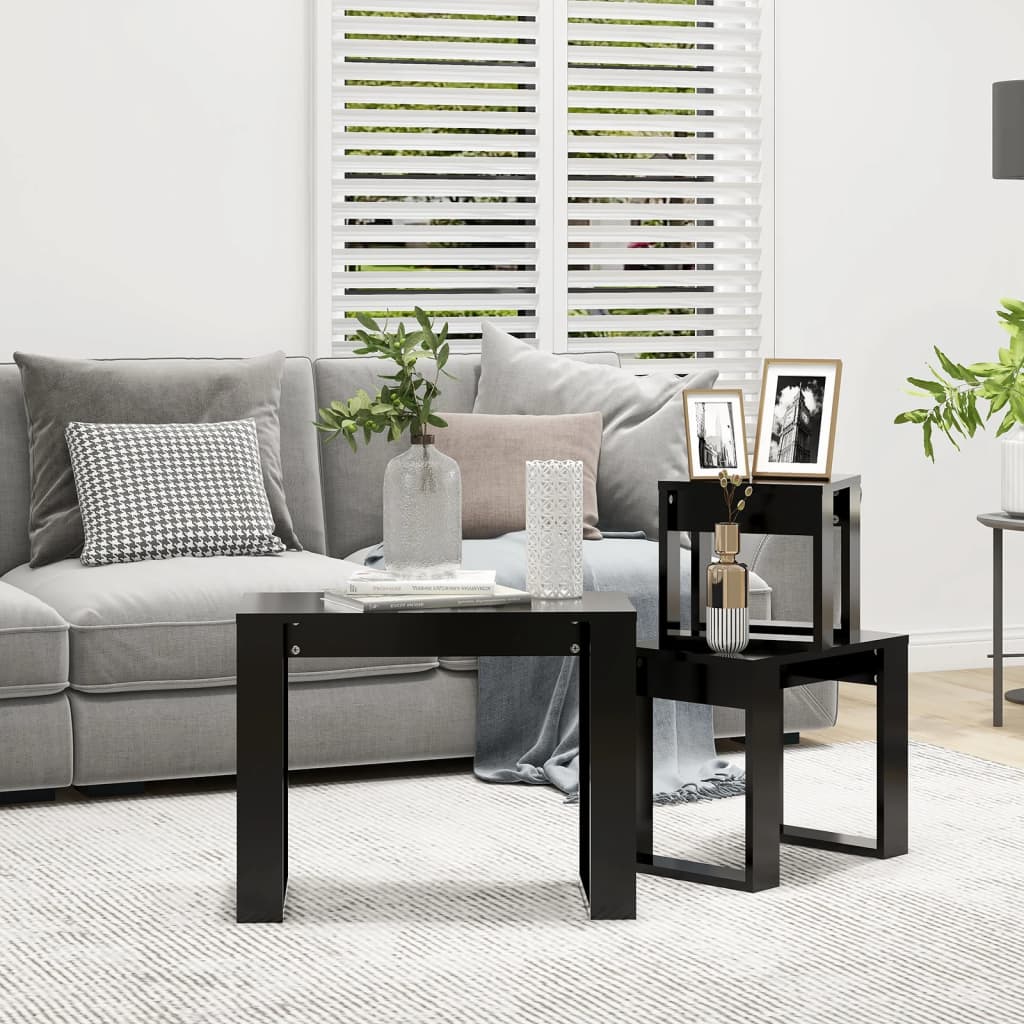 3-delige Tafeltjesset bewerkt hout zwart is nu te koop bij PeponiXL, paradijselijk wonen!
