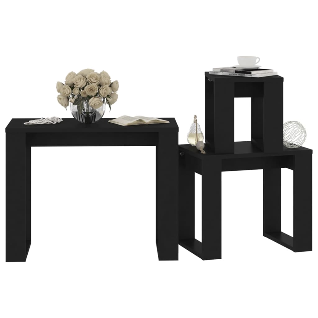 3-delige Tafeltjesset bewerkt hout zwart is nu te koop bij PeponiXL, paradijselijk wonen!