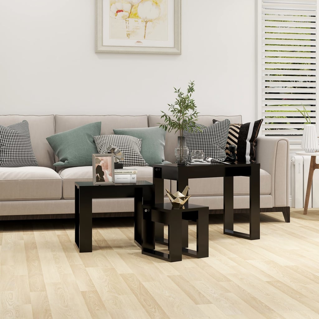 3-delige Tafeltjesset bewerkt hout zwart is nu te koop bij PeponiXL, paradijselijk wonen!