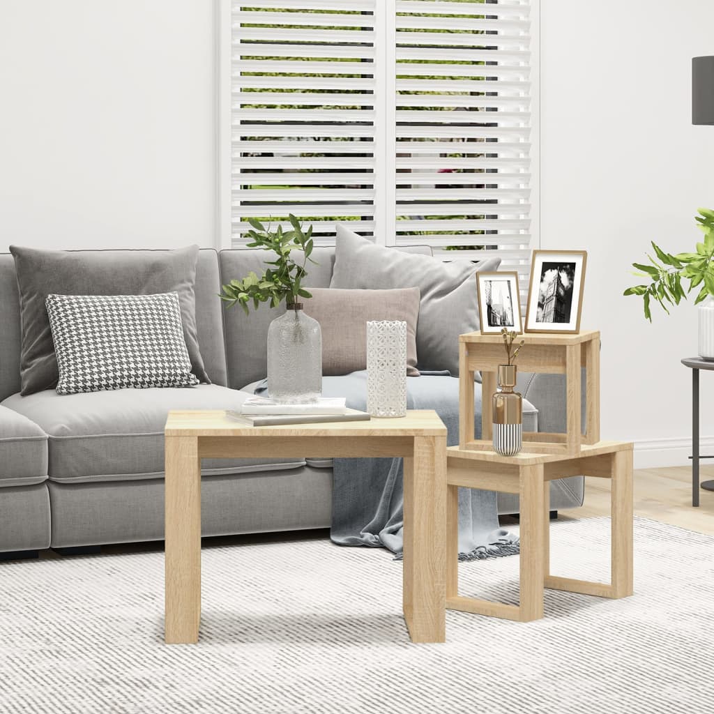 3-delige Tafeltjesset bewerkt hout sonoma eikenkleurig is nu te koop bij PeponiXL, paradijselijk wonen!
