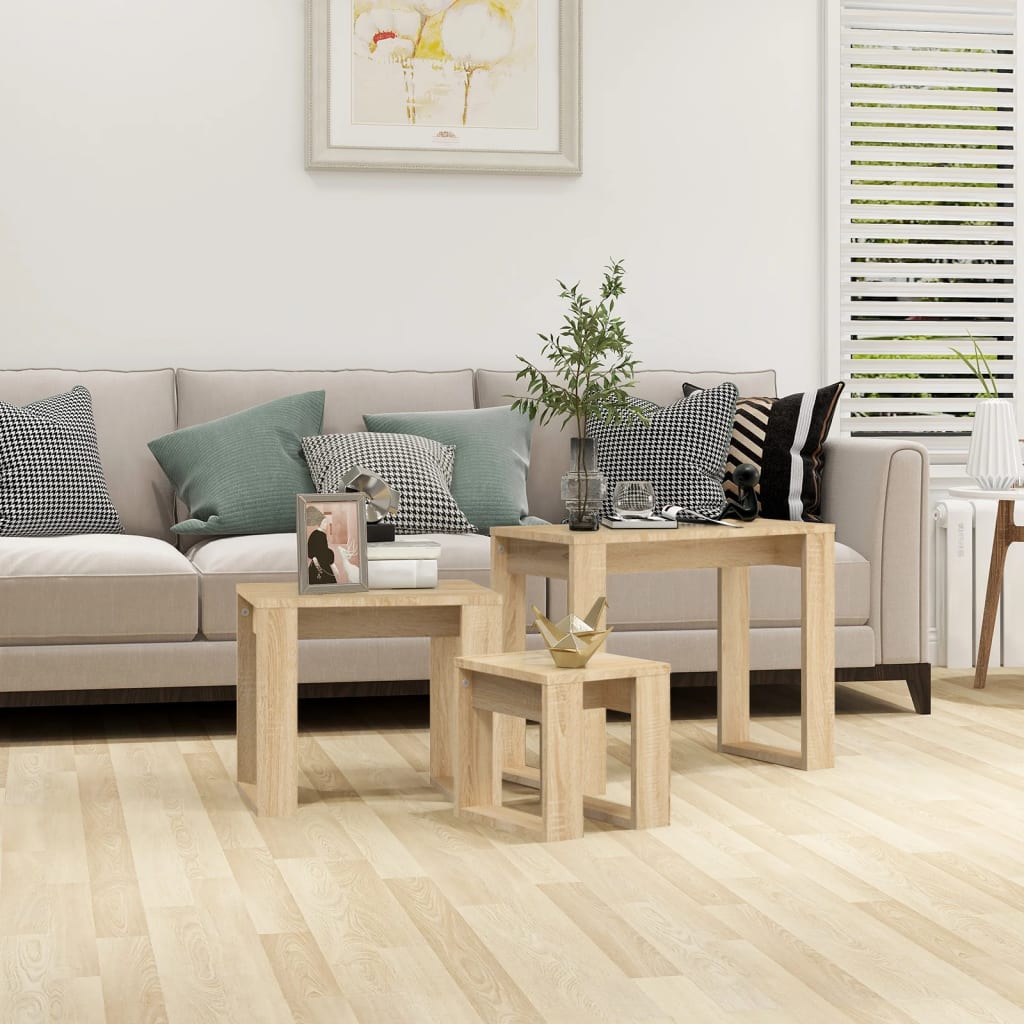 3-delige Tafeltjesset bewerkt hout sonoma eikenkleurig is nu te koop bij PeponiXL, paradijselijk wonen!