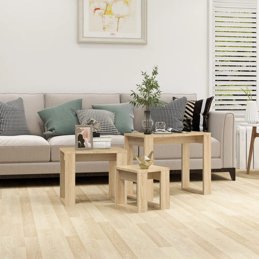 3-delige Tafeltjesset bewerkt hout sonoma eikenkleurig is nu te koop bij PeponiXL, paradijselijk wonen!