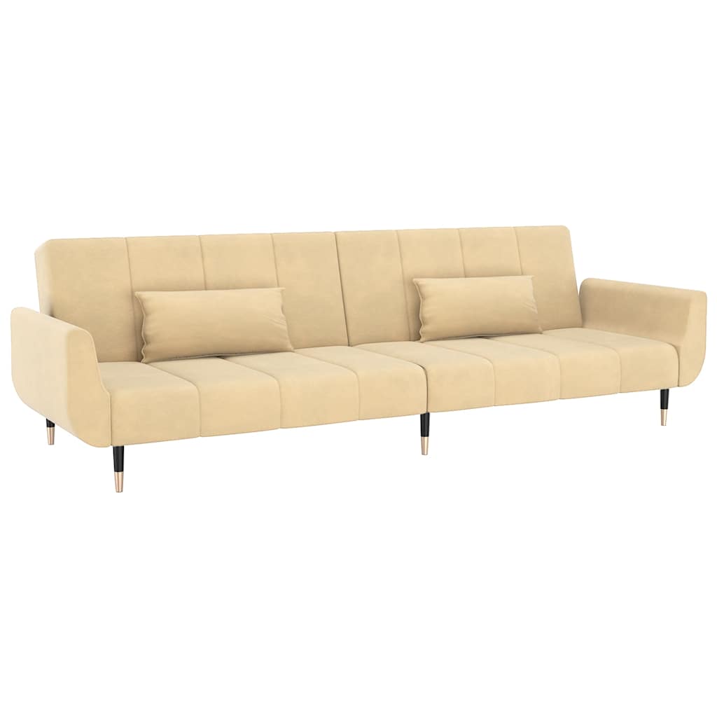 Slaapbank 2-zits met 2 kussens fluweel crèmekleurig is nu te koop bij PeponiXL, paradijselijk wonen!