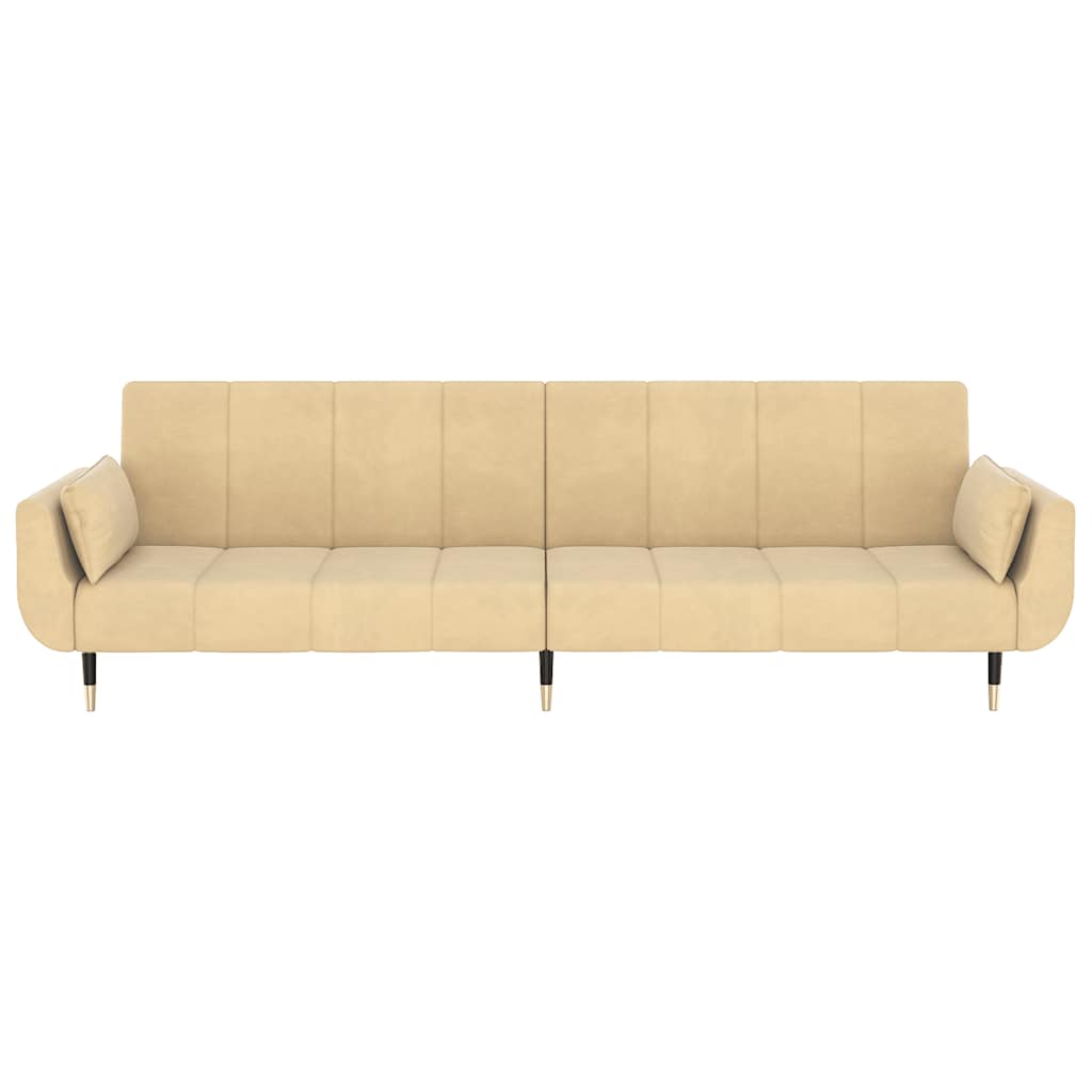 Slaapbank 2-zits met 2 kussens fluweel crèmekleurig is nu te koop bij PeponiXL, paradijselijk wonen!