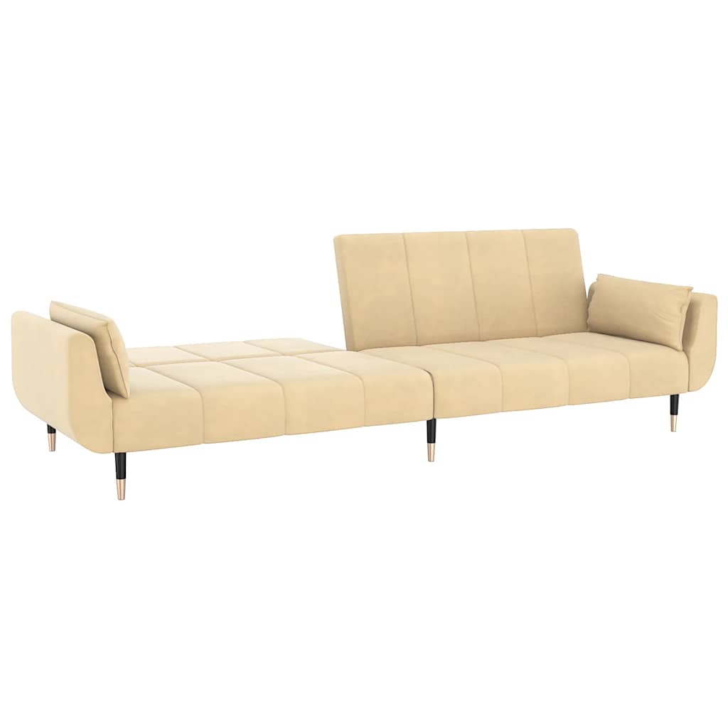 Slaapbank 2-zits met 2 kussens fluweel crèmekleurig is nu te koop bij PeponiXL, paradijselijk wonen!