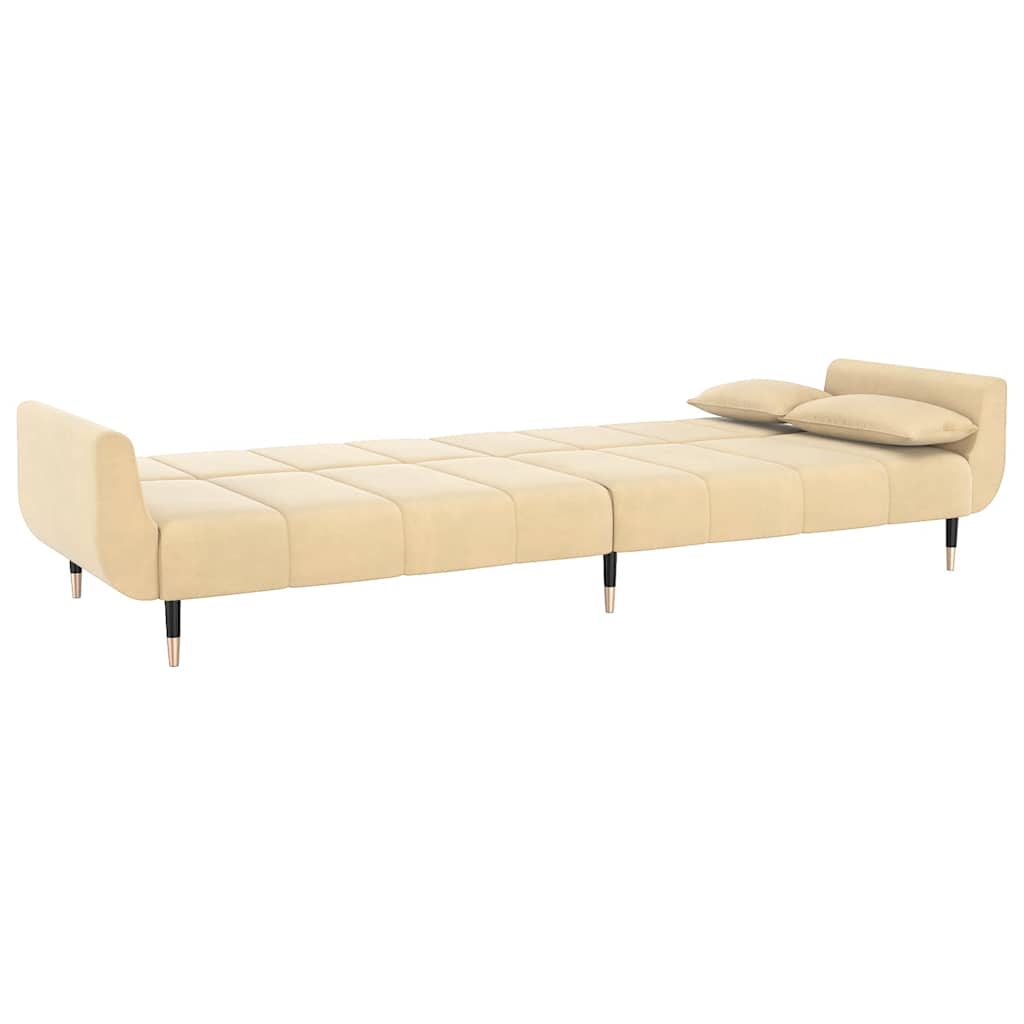 Slaapbank 2-zits met 2 kussens fluweel crèmekleurig is nu te koop bij PeponiXL, paradijselijk wonen!