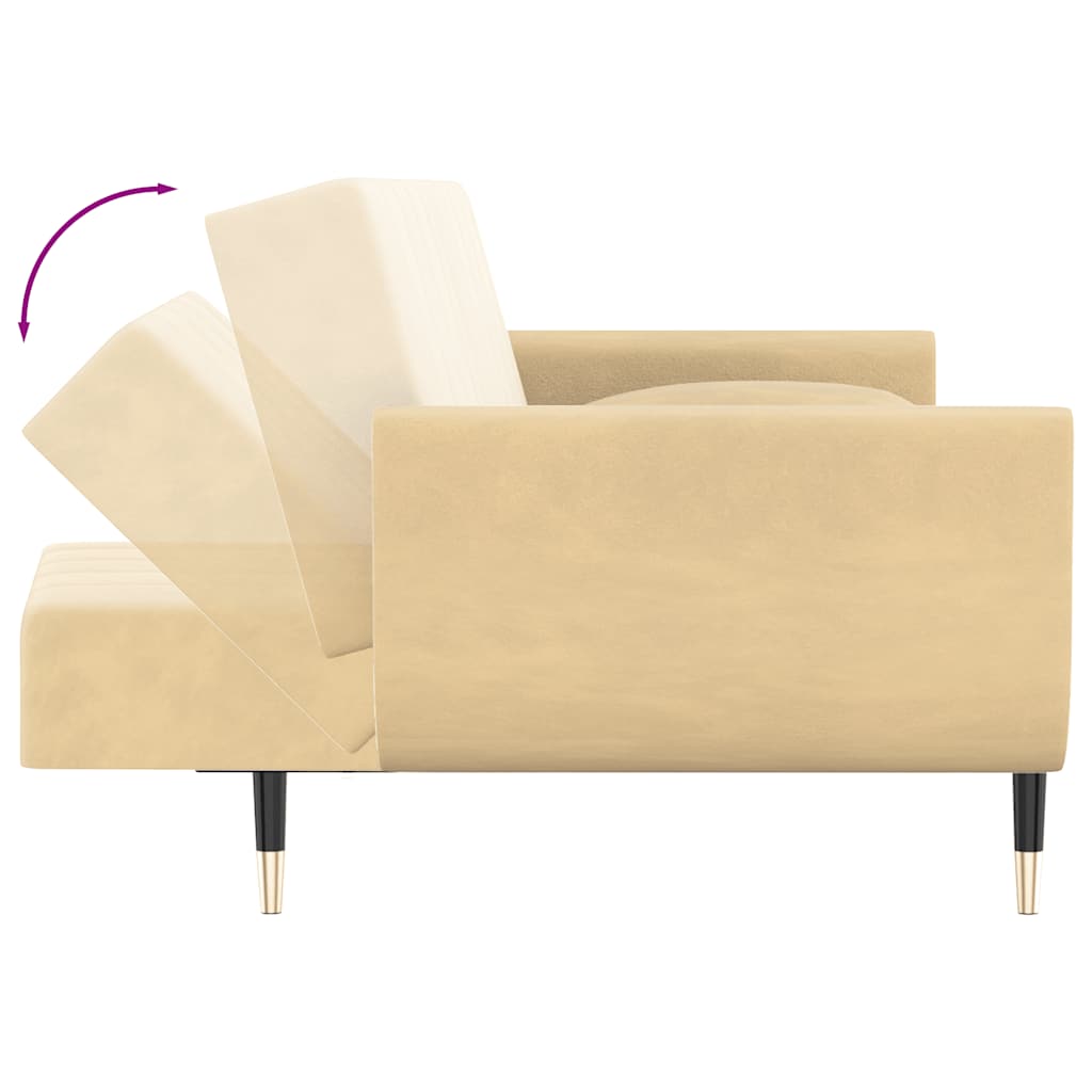Slaapbank 2-zits met 2 kussens fluweel crèmekleurig is nu te koop bij PeponiXL, paradijselijk wonen!
