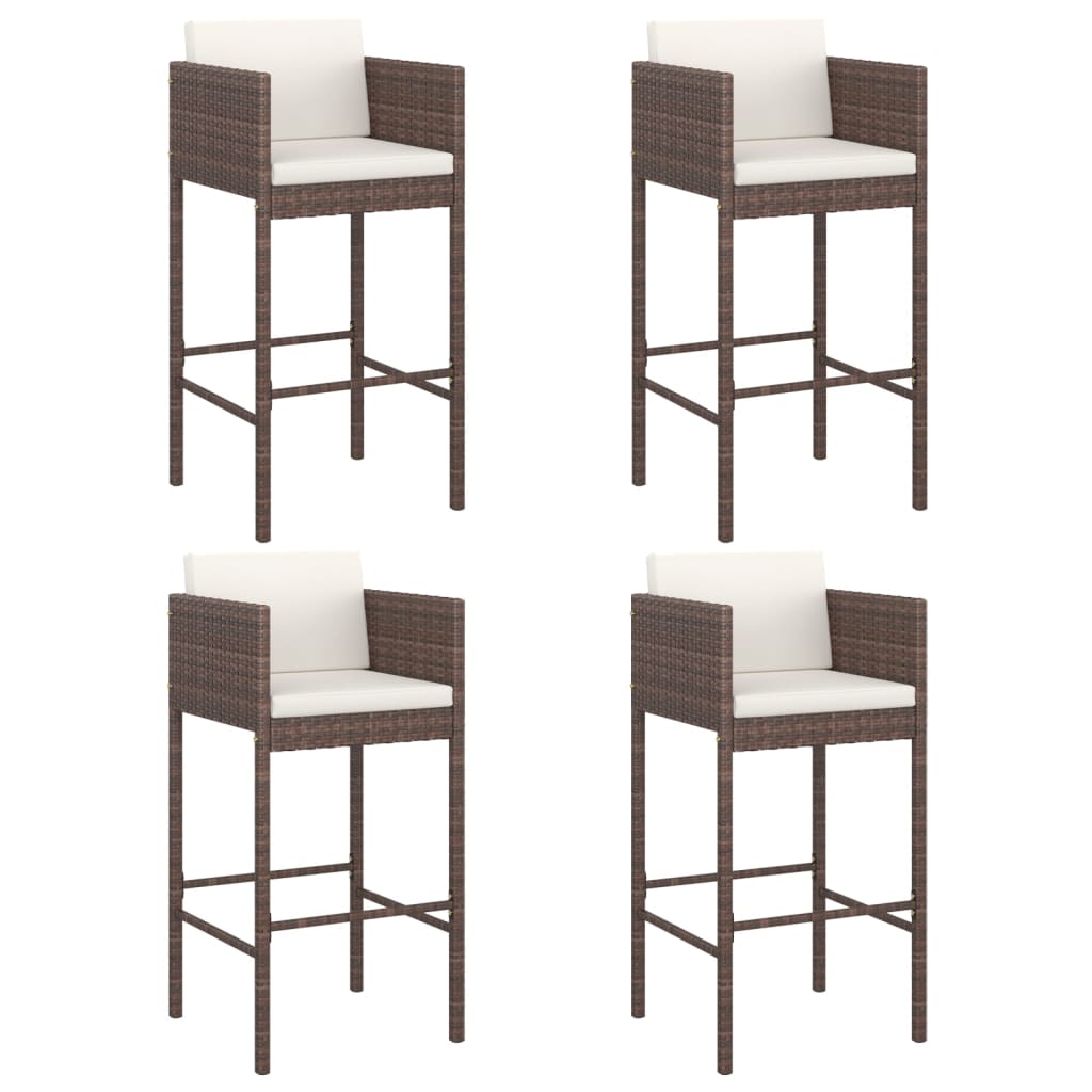 Barkrukken 4 st met kussens poly rattan bruin is nu te koop bij PeponiXL, paradijselijk wonen!
