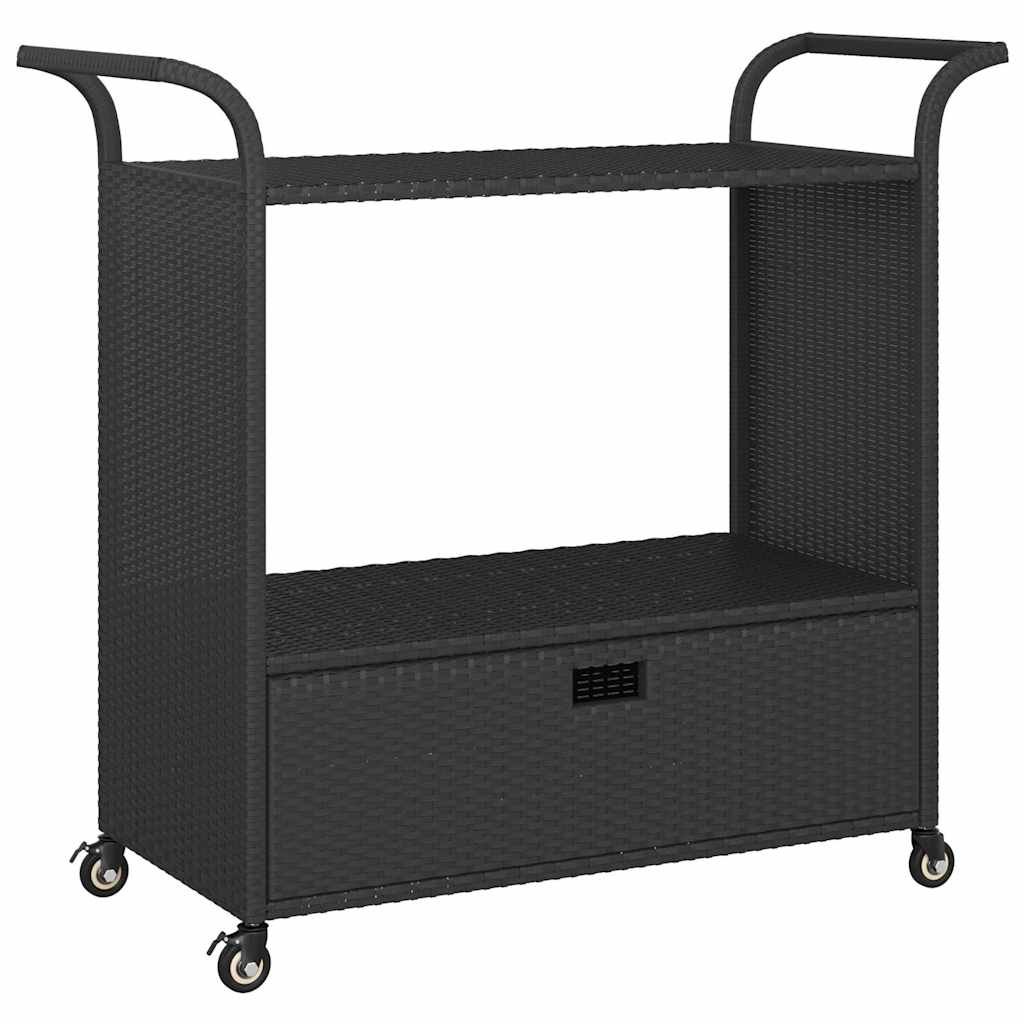 Serveerwagen met lade 100x45x97 cm poly rattan zwart is nu te koop bij PeponiXL, paradijselijk wonen!